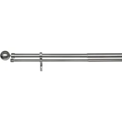 Ondeco Gardinenstange ausziehbar 1-lauf - 2-lauf Wandmontage Endstück Kugel 25/28 mm Farbe: Edelstahl-Optik, Größe: 190-360 cm 2-lauf