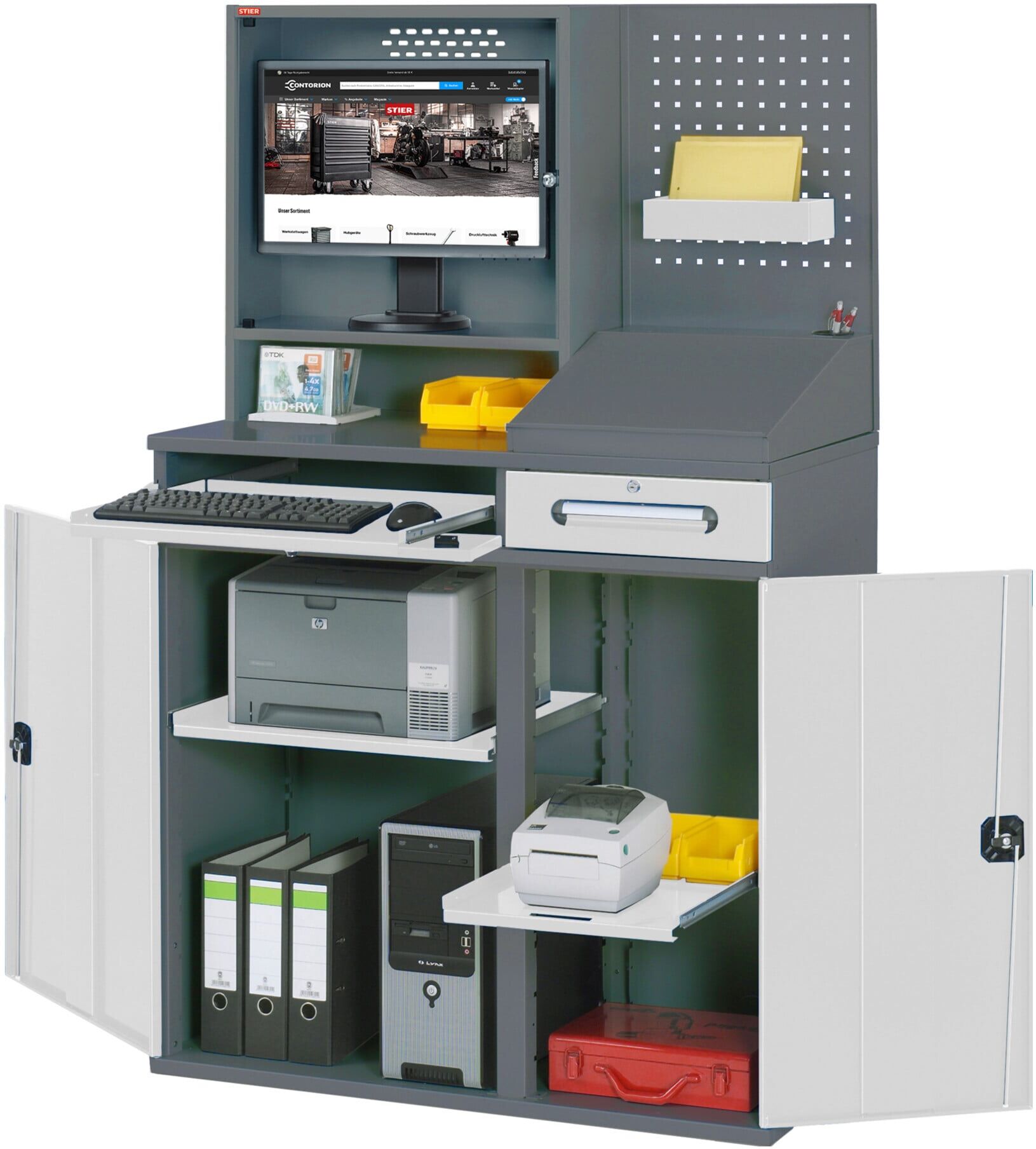 STIER Computerschrank Premium stationär BxTxH 1100x520x1770 mm (906159)