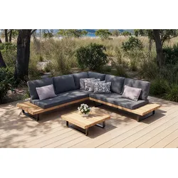 OUTFLEXX Bahamas Ecklounge für 5-6 Personen, anthrazit, Aluminium/Akazie, Kaffeetisch 77 x 77 cm, FSC®-zertifiziertes Produkt