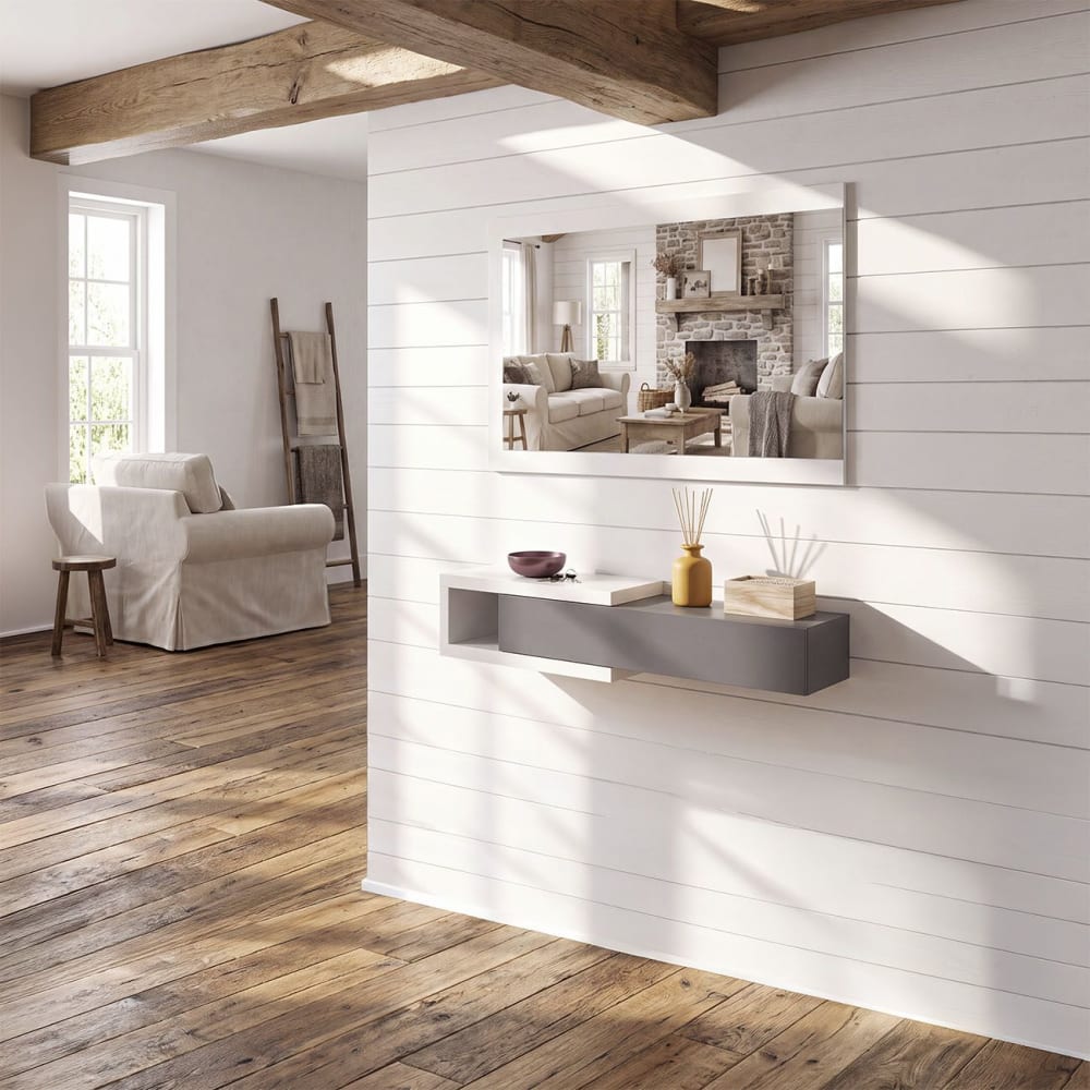 duehome Mueble recibidor con 1 cajón y espejo 95 cm blanco grafito