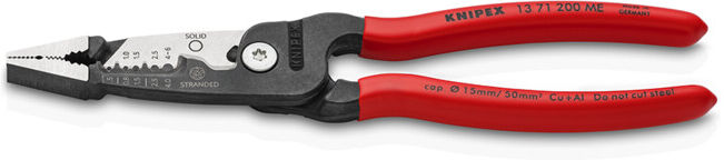 KNIPEX Pince multifonction pour électricien 13 71 200, modèle métrique, revêtement plastique noir, 200 mm (13 71 200 ME)