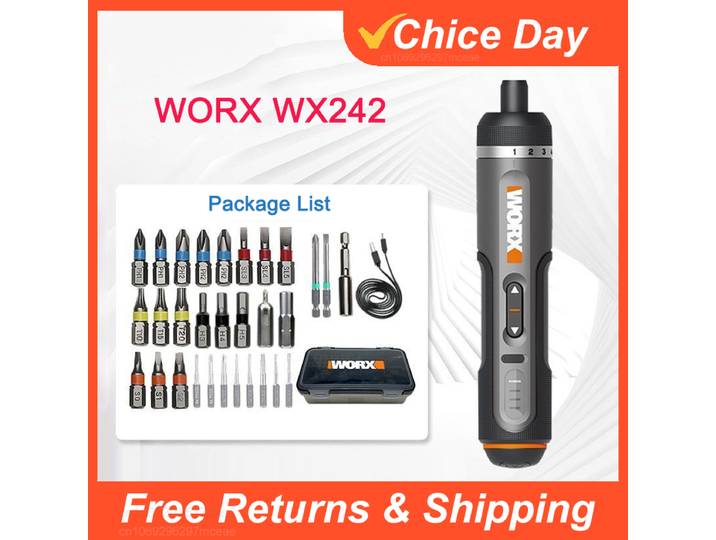 Ensemble de tournevis électrique mini Worx 4V WX242, tournevis électrique sans fil intelligent, rechargeable par USB, ensemble de 30 embouts, outil de perçage
