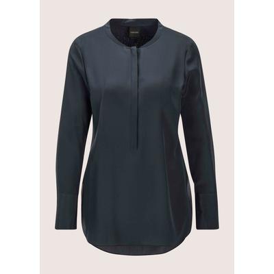 Hemdbluse MADELEINE "Seidenhemd Luxuriöse Bluse mit kragenlosem Design", Damen, Gr. 36, blau (marine), Obermaterial: 100% Seide silk., Modern, Blusen Hemdbluse
