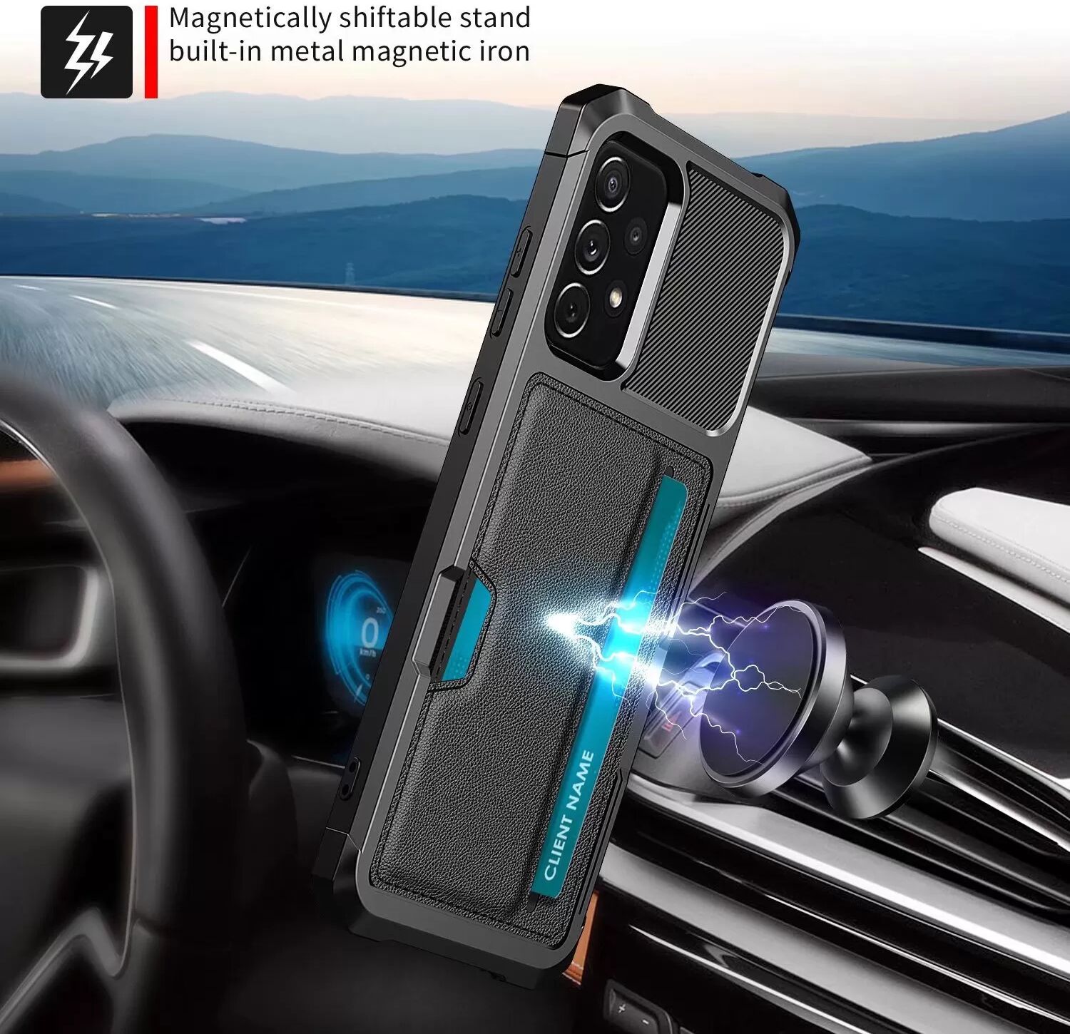 INF Schwarze Handyhülle kompatibel mit Samsung S20, stoßfest, kartenhalter, magnetisch, Auto-Halterung Modell 16