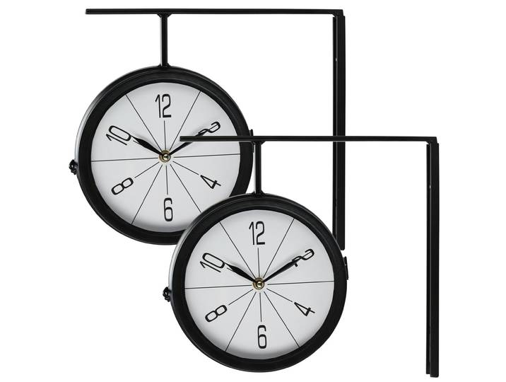 2er-Set Wanduhr im Bahnhofsuhr-Design, doppelseitig, Ø 20cm