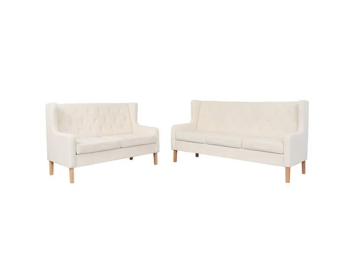 vidaXL 2-tlg. Sofa-Set Stoff Cremeweiß