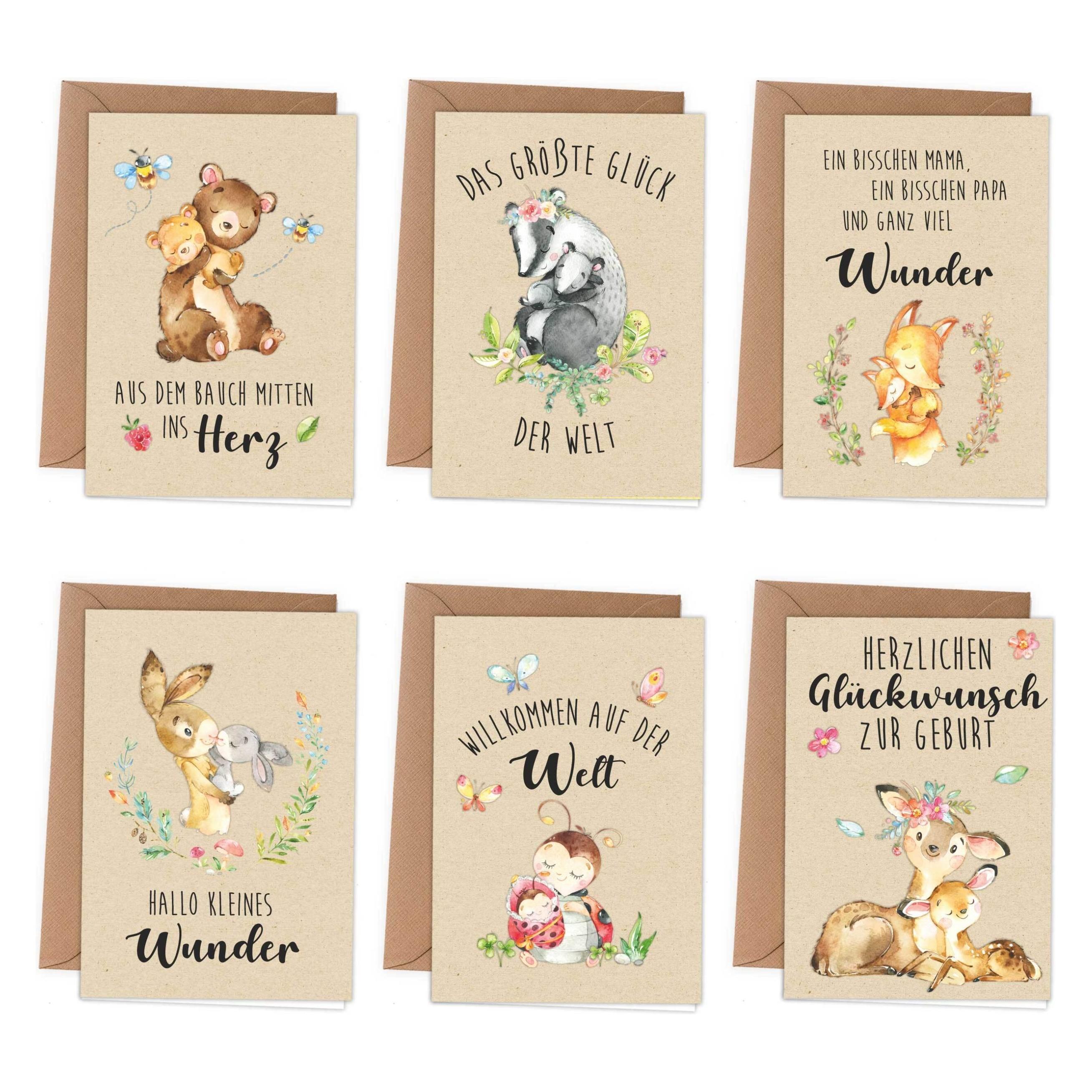 Papierdrachen Baby Glückwunschkarten - Waldtiere (6 Stk.) (72713894)