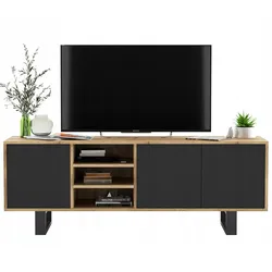 TV-LOWBOARD Apollo Wotan Eiche / Schwarz matt 150 cm mit Metallfüßen