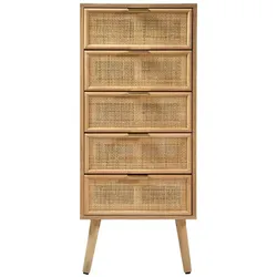 KOMMODE mit 5 Schubladen und Fronten aus natürlichem Rattan - H100,5 cm