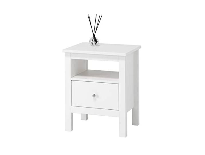 hagge home Skandinavisch Holz Nachttisch Nachttische Nachtschrank Nachtkästchen Bedside Table Nachtisch Beistellschrank Kommode Beistelltisch Mit Schublade Schlafzimmer 45x37 cm H55 cm Klein Weiß