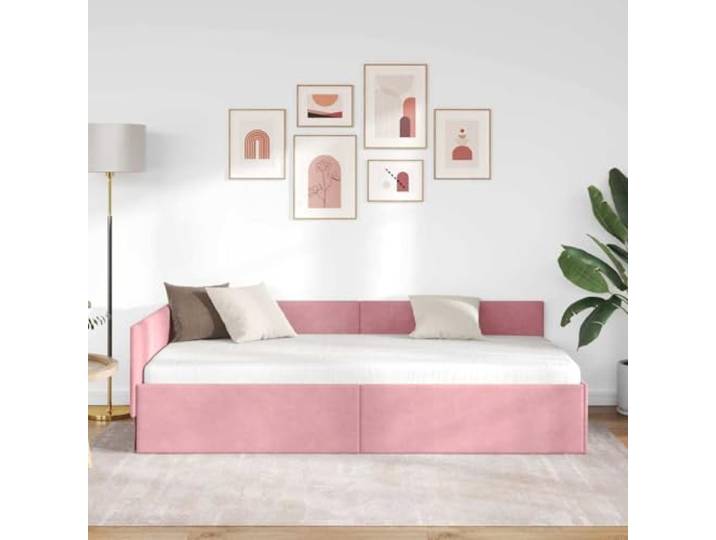 KTHLBRH Eck-Bettrahmen, Samt, Rosa, 90 x 190 cm Platzsparendes Design, Lattenrost, Schlafsofa, robustes Sperrholz, Verwendung von Gästezimmern