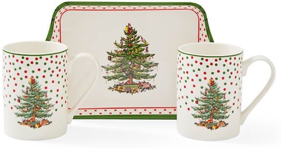 Spode Christmas Tree Polka Dot 3 Piece Mug & Tray Set
