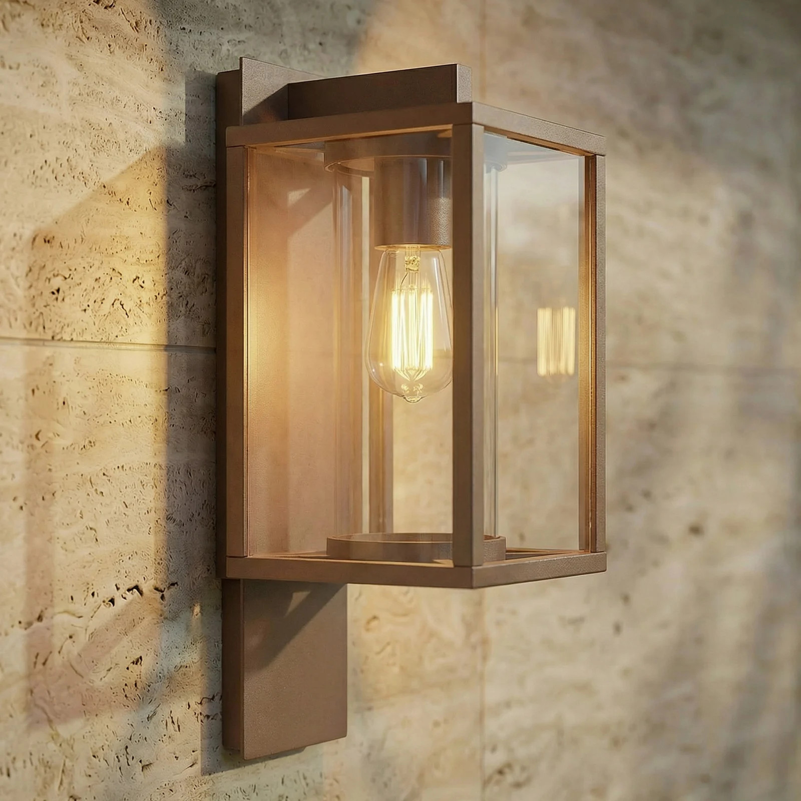Lucande Ferda moderne buitenwandlamp bruin aluminium met glas IP44 dimbaar