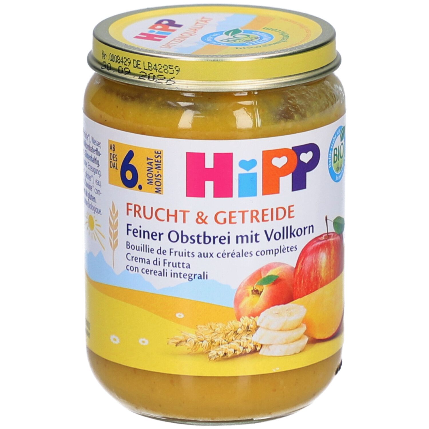 Hipp Bio Feiner Obstbrei Vollkorn Glas 190 g Brei