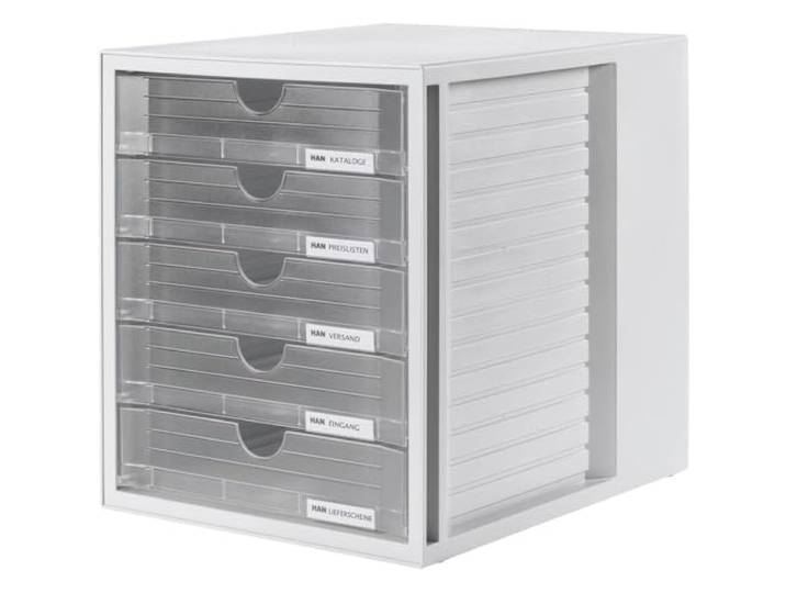 HAN 1450 Boîte à tiroirs Systembox\, format DIN A4 et plus\, 5 tiroirs fermés transluzent-klar