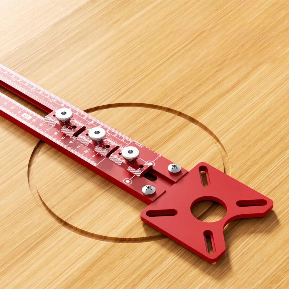 INF Verstellbare Aluminium-Kreisschablone für Fräsen, abnehmbar und verlängerbar, Präzisionsschnitte bis 42cm, rot L