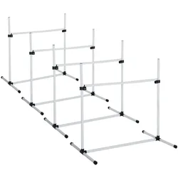 Agility Hürdenset Slalom Stangen Hunde Training Set 4 x Hürden Weiß