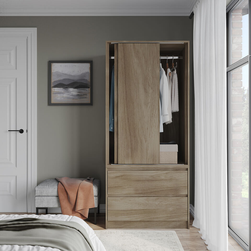 17 Stories Solid Wood Wardrobe Oak/Oak 80cm W X 51.5cm D