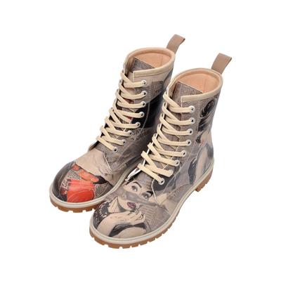 Schnürboots DOGO "Long Boots Schnürstiefel Go Back To Being Yourself Damen", Damen, Gr. 36, Normalschaft, grau, Lederimitat, Schuhe Schnürboots, Handgefertigt