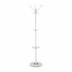 Relaxdays Garderobenständer mit Schirmständer, 16 Haken, HD 176,5 x 36,5 cm, Marmorfuß, Standgarderobe freistehend, weiß