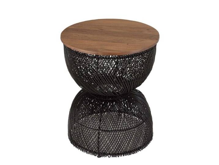 MACABANE SIXTINE - Table d'appoint en rotin noir plateau bois de teck recyclé