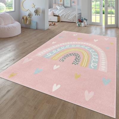 Paco Home Kids Rug with Rainbow and Hearts in Pastel Colors
