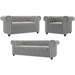 SITZGARNITUR 3+2+1 Chesterfield Nyx Grau Samt