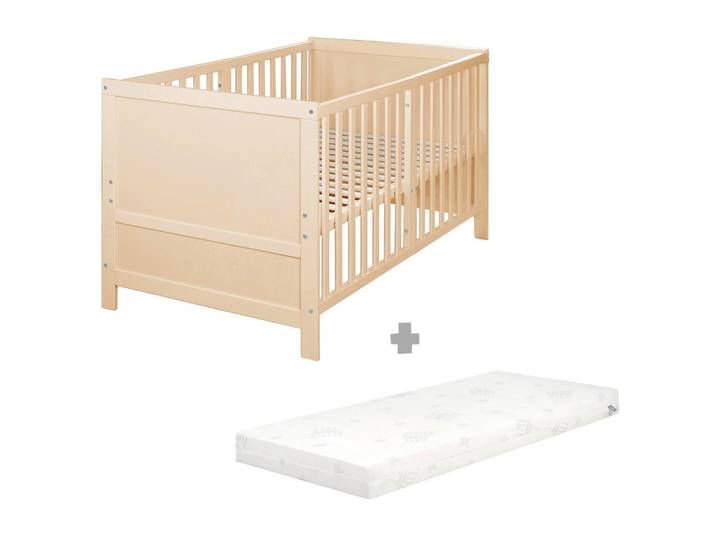 Roba Babybett mit Matratze Easy Sleep 70 x 140 cm, Naturfarben, Textil, Rechteckig, 70x140 cm, Baby- und Kindermöbel, Babyzimmer, Babybett, Gitterbett
