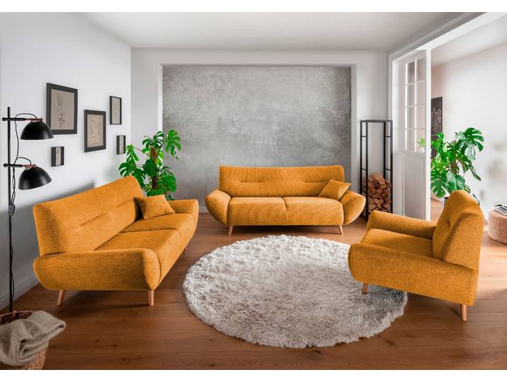 Polstergarnitur HOME AFFAIRE Drago elegant und zeitlos, komfortabel, moderne Formensprache , gold, H:81cm T:90cm, 100% Polyester, Sitzmöbel-Sets, Polstergarnitur, Set 3-2-1, bequem, versch. Stoffe, inkl. 2 Zierkissen