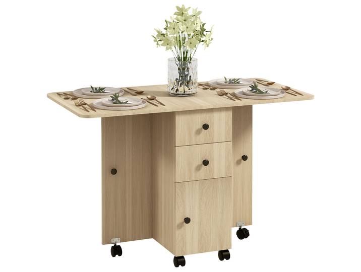 Homcom Table à manger pliante à roulettes 120X60X76,5 cm Naturel