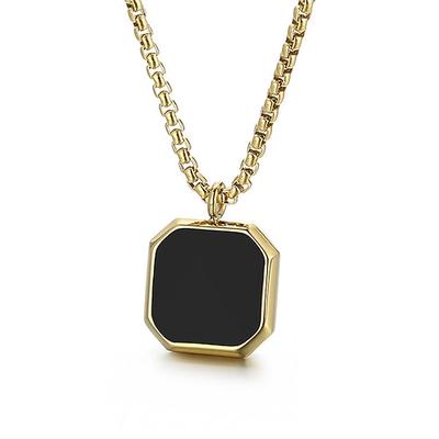 Schwarze Herren-Halskette mit quadratischem Anhänger aus Edelstahl – minimalistisches, geometrisches Ketten-Schmuckstück in Gold, Silber und Schwarz, modisches Accessoire für Alltag, Business Casual und Urlaub