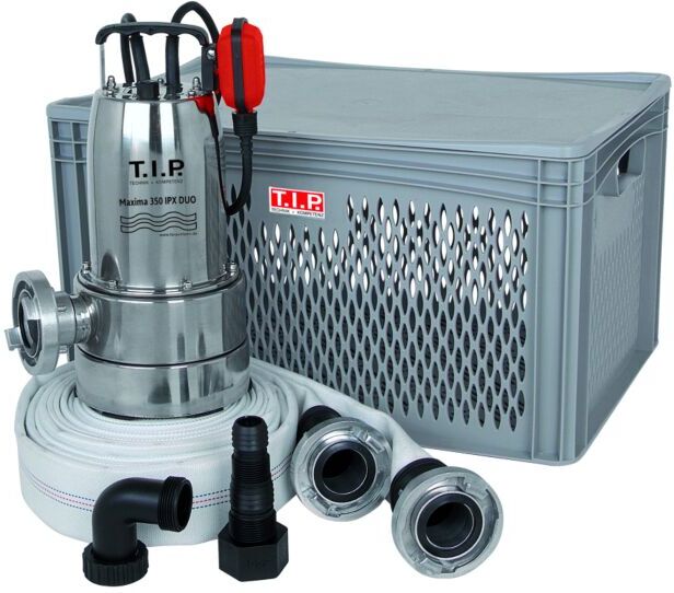 T.I.P. Anti-Flut Kit - 20.000 l/h, Flachabsaugend, Schutz vor Überschwemmung,  inkl. Gewebeschlauch, Maxima 350 IPX DUO S 30711