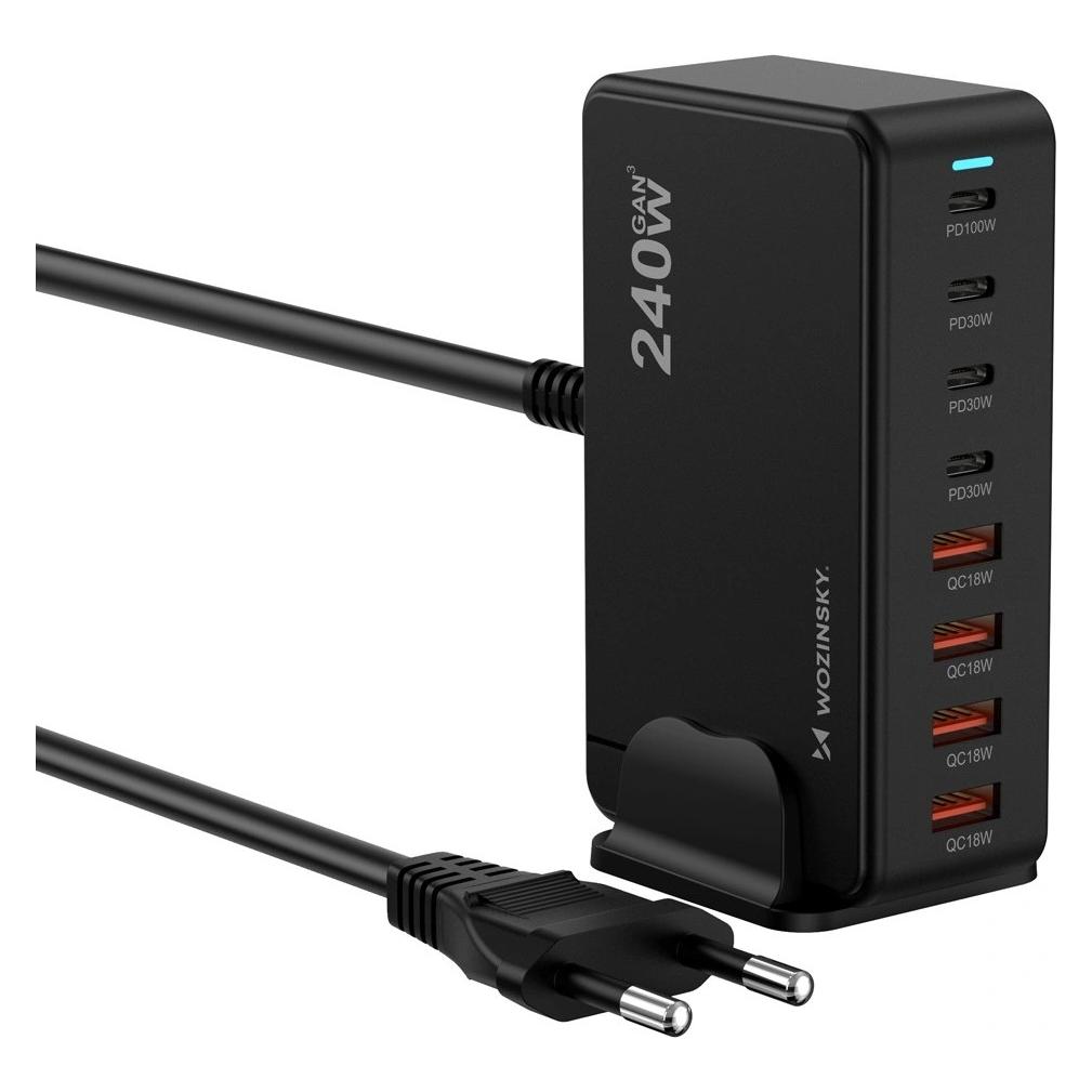 Wozinsky 240W GaN QC3 Ladestation - Schwarz (240 W, 8 Ports) (5907769385087)