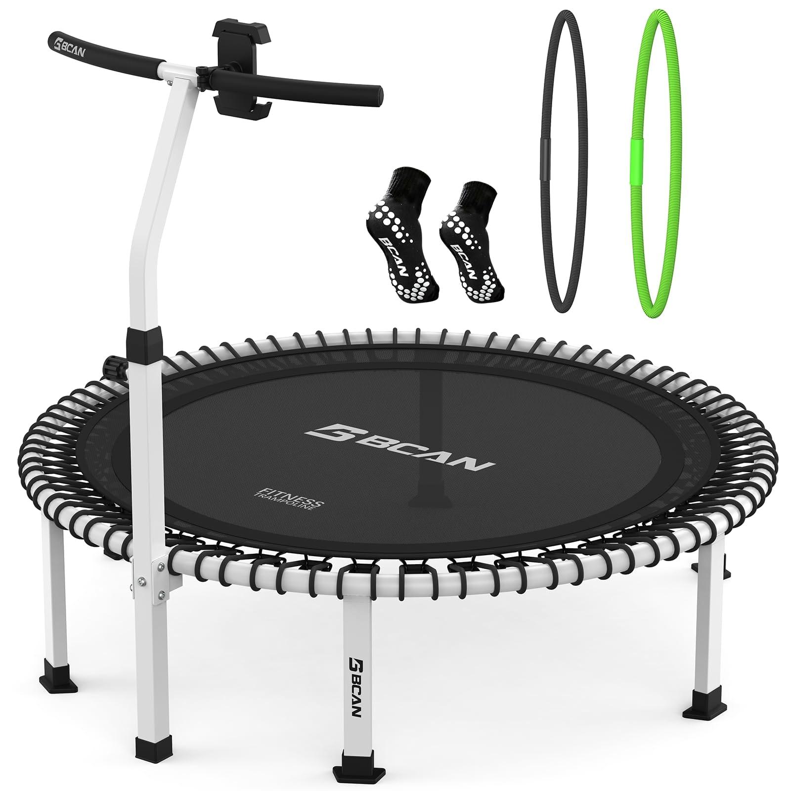 Fitness Trampolin Rebounder Mini-Trampolin - 96 / 102 / 122 cm - Belastbar bis 227 kg - Bungee-Seile - Mit Haltegriff und Handyhalter