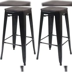 Décoshop26 - Set aus 2 Barhockern im Industriestil aus schwarzem Metall mit Holzsitzen TDB04046