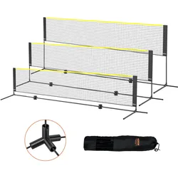 VEVOR Badmintonnetz, höhenverstellbares Volleyballnetz, 420 x 155 x 103 cm Faltbares Pickleballnetz, Tragbares Tennisnetz-Set mit Stangen, Ständer und Tragetasche, im Garten, Drinnen & Draußen