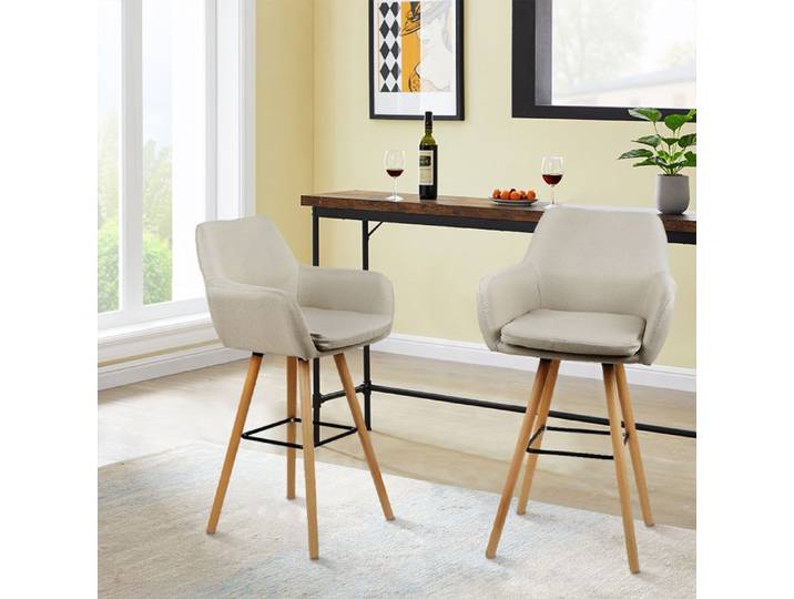JEOBEST Lot de 2 Tabourets de Bar avec Accoudoirs Chaises Hautes avec Repose-Pieds Fauteuil Scandinave pour Cuisine Salon Bar