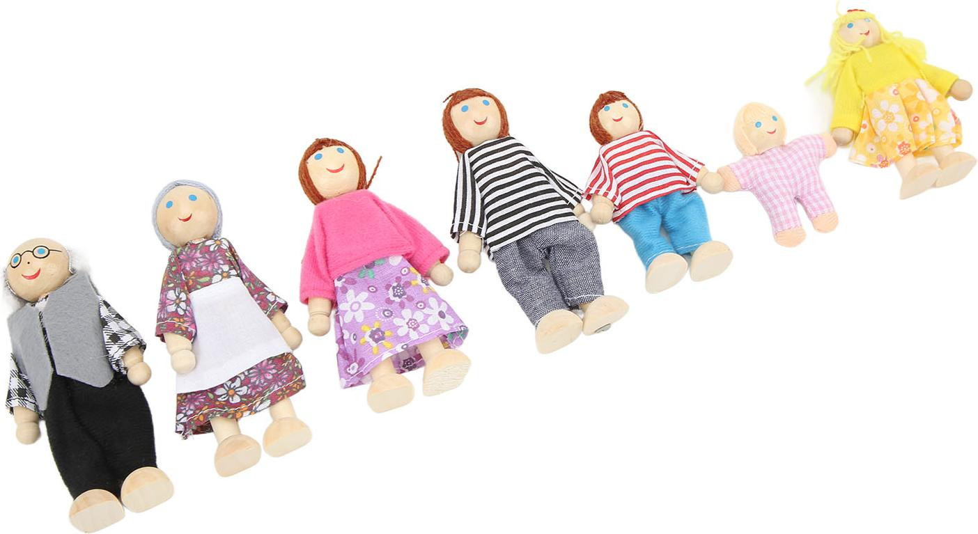 Gistuch Houten poppenhuis familie met 7 speelfiguren schaal 1:12