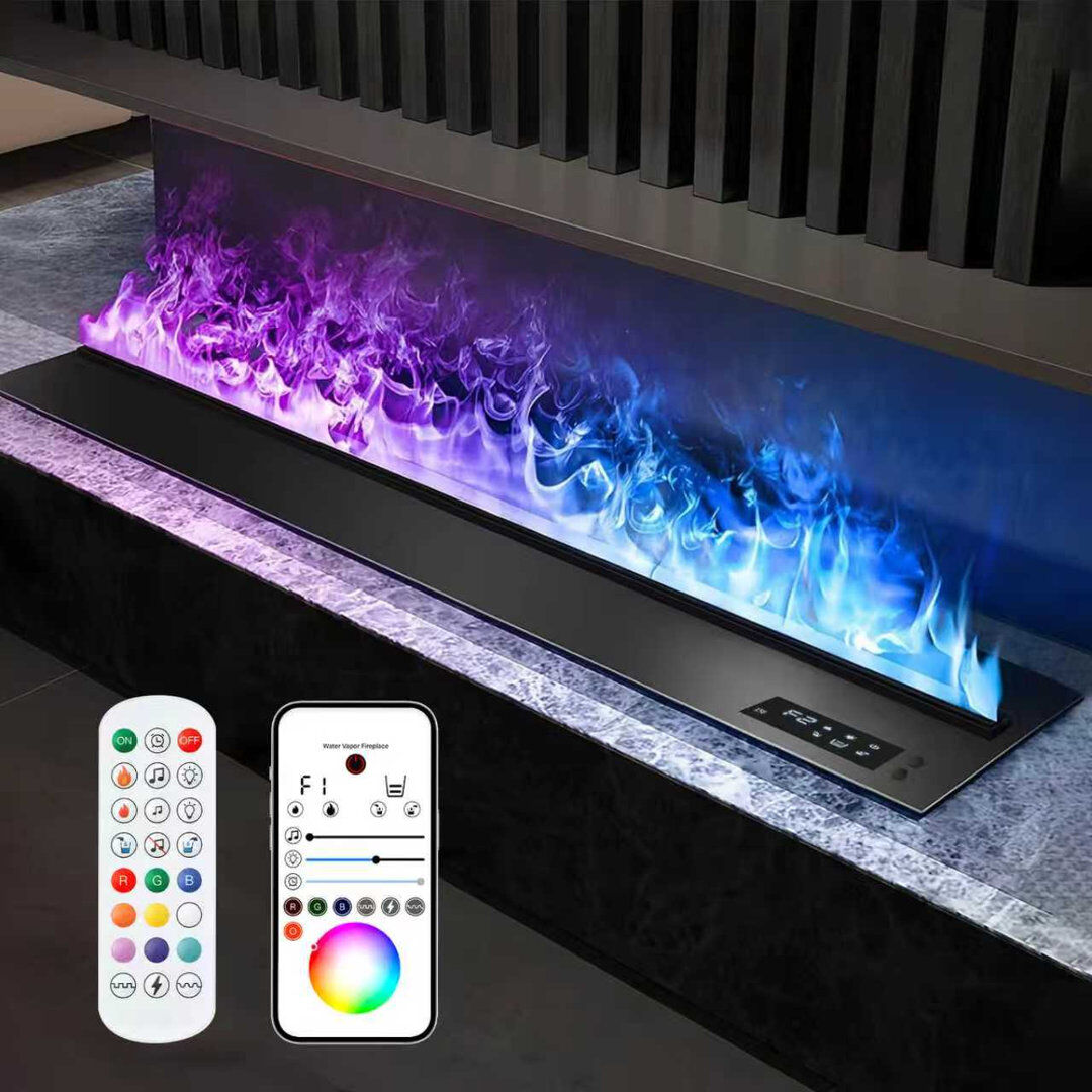 Brayden Studio Black Recessed Wall Mounted Electric Fireplace Black 19" H x 100" W x 20" D