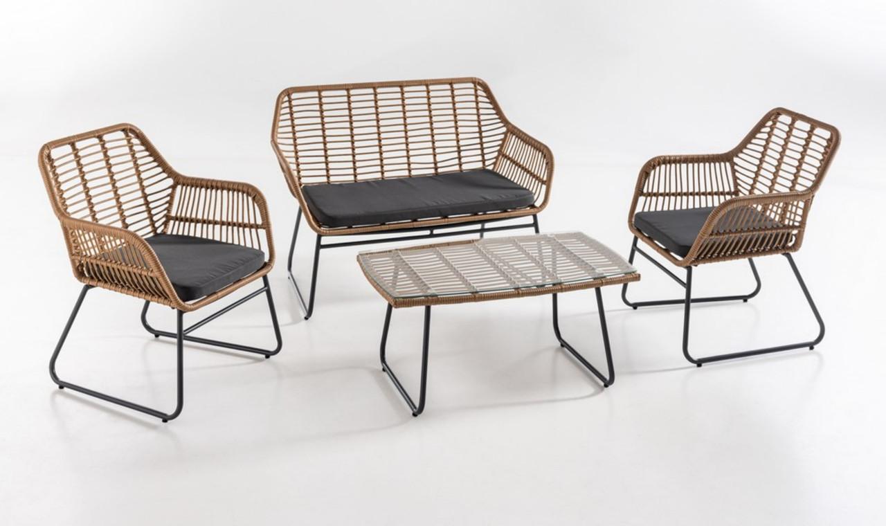 Happy Home Lounge-Set 7tlg.helles Rattan mit Sitzkissen - Grau