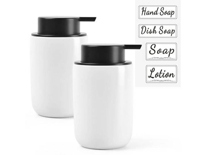 Seifenspender Keramik Weiß 350 ml, 8x14x8 cm, Badaccessoires, Seifenspender