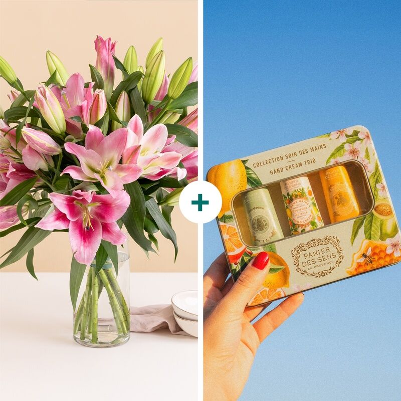 Coffret cadeau lys et soins : bouquet de lys et cosmétiques - Interflora