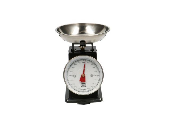 Retro keukenweegschaal, metaal, zwart, 1 kg