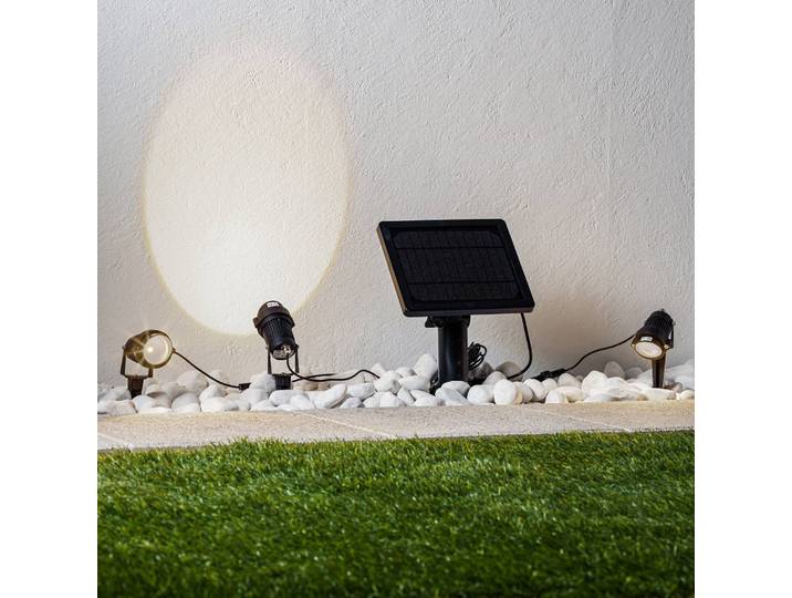 Lindby LED-Solar-Erdspießleuchte Malida, 3er-Set, schwarz Malida, schwarz, Aluminium, Modern, Solarleuchten