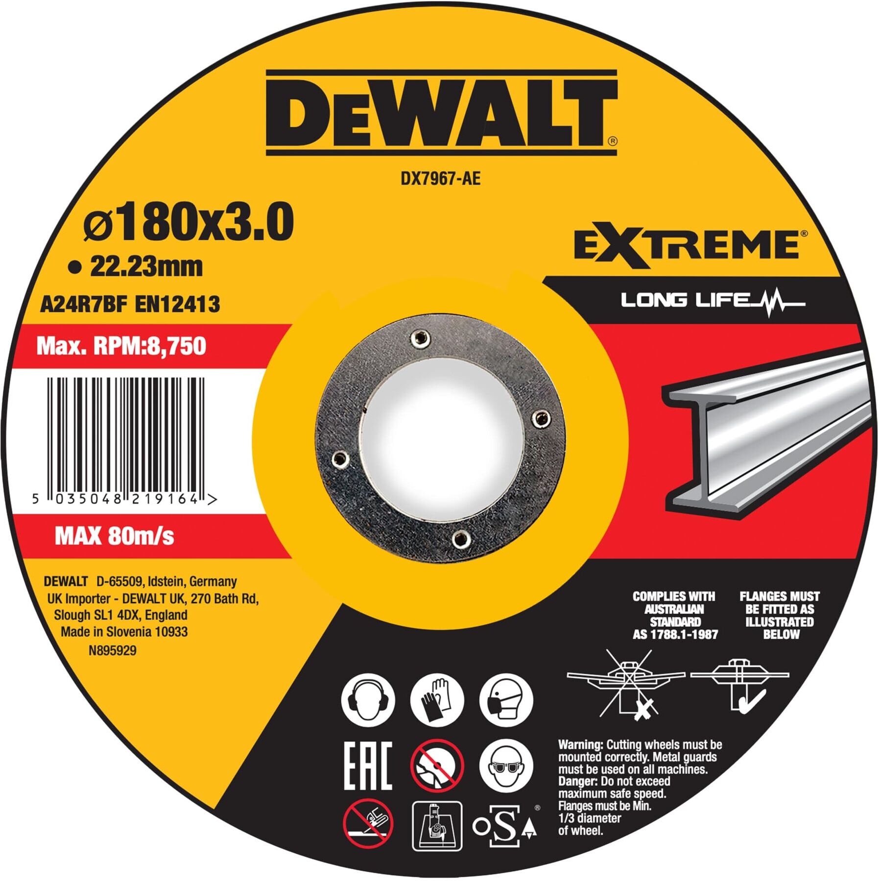 DEWALT EXTREME Trennscheibe 180x3x22,23mm Metall Typ 42 (gekröpft) DX7967-AE)
