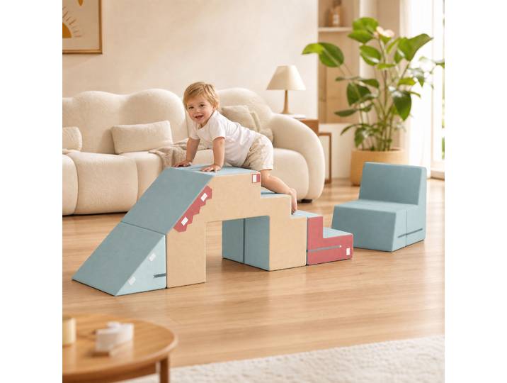 AIYAPLAY Blocs Mousse 2pcs Escalade Intérieur Housses Amovibles Bleu