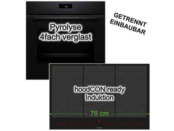 BOSCH Backofen-Set Backofen Pyrolyse 3DHeißluft + Oranier Induktionsfeld 78cm Booster, mit Nein, Pyrolyse-Selbstreinigung Hydrolyse