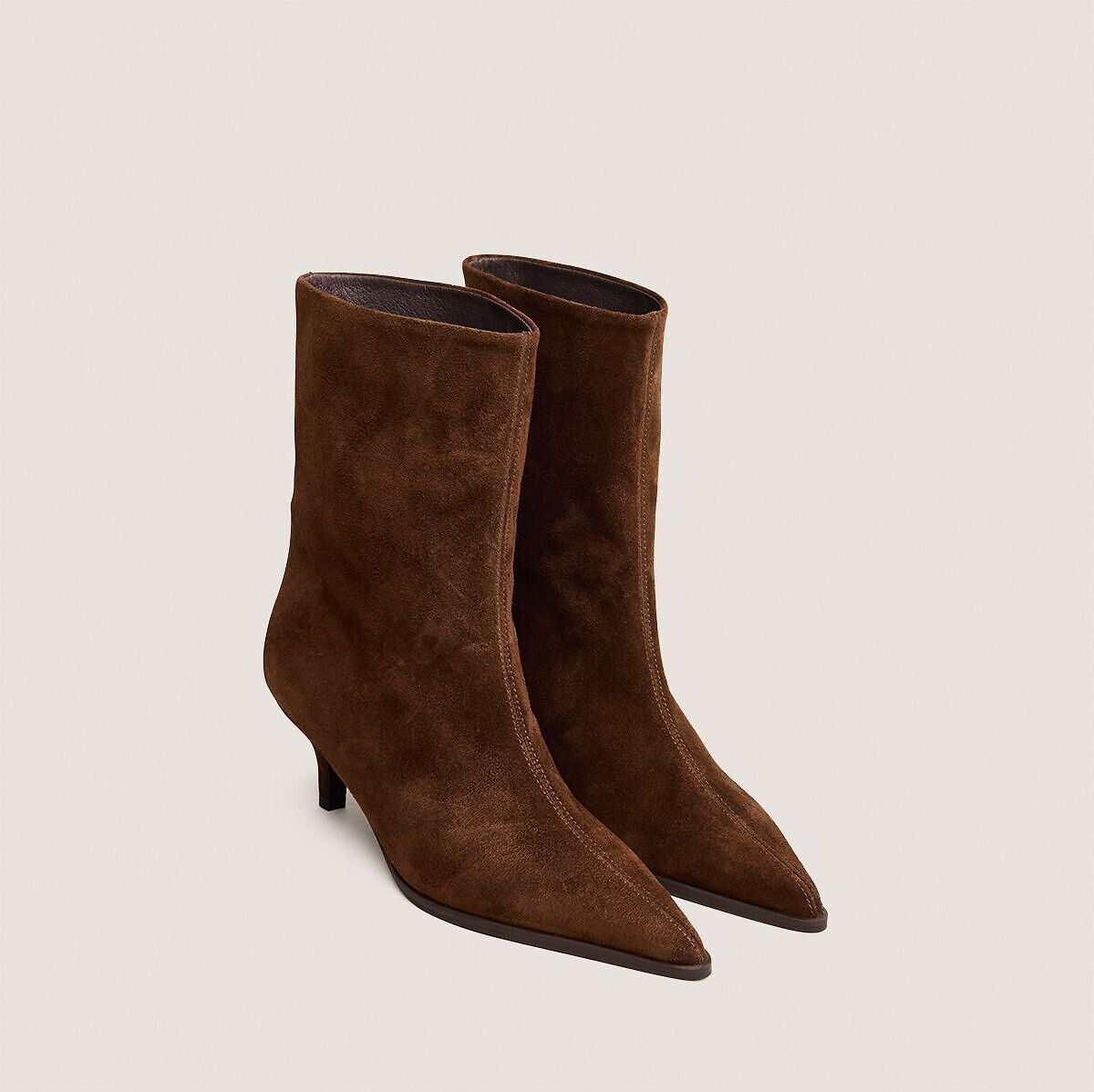 JONAK Bottines pointues à petits talons, croute de cuir, DELANIE