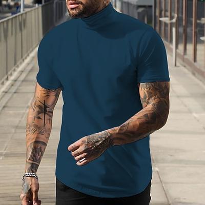 Herren T Shirt Falscher Rollkragen Kurzarm Rollkragen Sommer Einfach Mode Lässig Bequem Straße Ferien Strand Wein Schwarz Weiß Top T-Shirt für Herren
