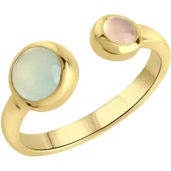 Jamelli Ring Silber 925 vergoldet mit echten pinken und blauen Chalcedon-Steinen